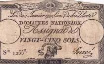 France 25 Sols - Rooster and eye  - 04-01-1792 - Sign. Herv&eacute; - Serial 1255 - P. A.55