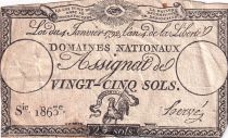France 25 Sols - Rooster and eye  - 04-01-1792 - Sign. Hervé - Serial 1863