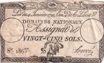 France 25 Sols - Rooster and eye  - 04-01-1792 - Sign. Herv&eacute; - Serial 1863