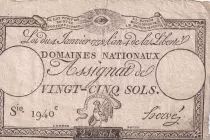 France 25 Sols - Rooster and eye  - 04-01-1792 - Sign. Herv&eacute; - Serial 1940 - P. A.55