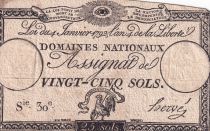 France 25 Sols - Rooster and eye  - 04-01-1792 - Sign. Hervé - Serial 30 - P. A.55