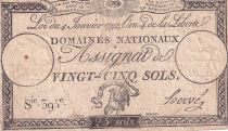 France 25 Sols - Rooster and eye  - 04-01-1792 - Sign. Hervé - Serial 395 - P. A.55