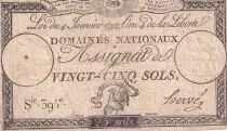 France 25 Sols - Rooster and eye  - 04-01-1792 - Sign. Herv&eacute; - Serial 395 - P. A.55