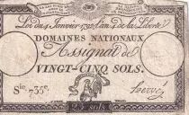 France 25 Sols - Rooster and eye  - 04-01-1792 - Sign. Herv&eacute; - Serial 735 - P. A.55