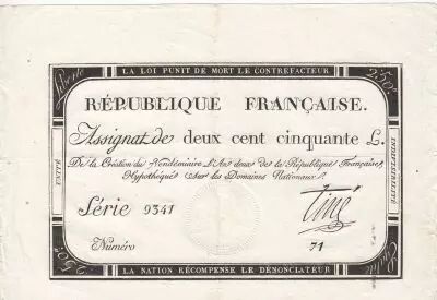 France 250 Livres 7 Vendemiaire An II - 28.9.1793 - Sign.  Tin� - VF+