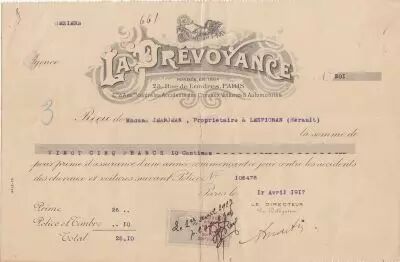 France 25.10 francs - Bank cheque receipt - La pr�voyance - 1914
