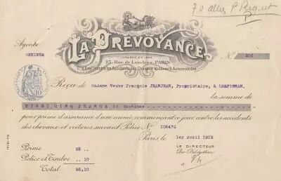 France 25.10 francs - Re�u de ch�que de banque - La pr�voyance - 1912