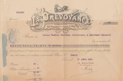 France 25.10 francs - Re�u de ch�que de banque - La pr�voyance - 1914