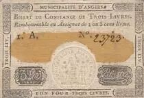 France 3 livres - Maine et loire - Municipalit&eacute; d\'Angers - 10-02-1792