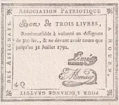 France 3 livres - Seine-Inf�rieure - Rouen - Association patriotique - 31-07-1792