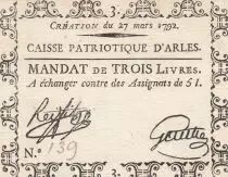 France 3 Livres Caisse Patriotique - Arles - 1792 - XF - False