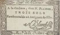 France 3 sols - Orne - La Coch&egrave;re - N. Blanche - 1792