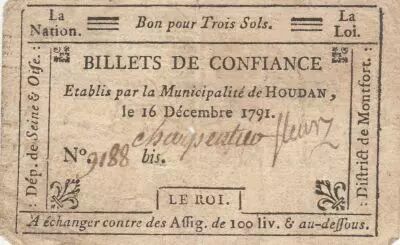 France 3 sols - Yvelines - Houdan\'s municipality - 16-12-1791