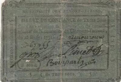France 3 sous - Puy de d�me - Municipality of Clermont-Ferrand - 1792