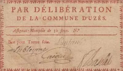 France 30 Sous - Gard - Commune de Uz�s - 1791
