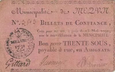France 30 sous - Seine et Marne - Melun\'s Municipality - 15-05-1791