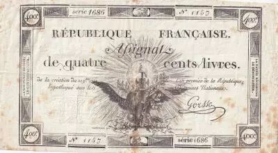 France 400 Livres - 21-11-1792 - Sign. Gorsse - Serial 1686 - L.163