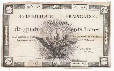 France 400 Livres 21-11-1792 - Sign. Benoist Serial 347 - VF