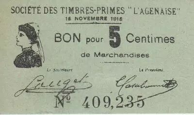 France 5 cent. Agen St� Timbres Primes L�Agenaise