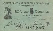 France 5 cent. Agen Sté Timbres-Primes L´Agennaise