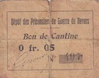 France 5 Centimes - Bon de cantine - D�p�t des prisonniers de guerre de Nevers
