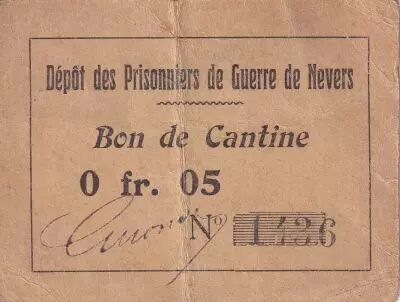 France 5 Centimes - Bon de cantine - D�p�t des prisonniers de guerre de Nevers