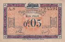 France 5 Centimes - Régie des chemins de Fer - 1923 - Série A.8 - SUP - 135.01