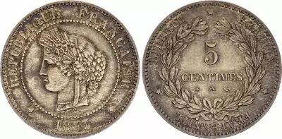 France 5 Centimes, C�res - 1877 A