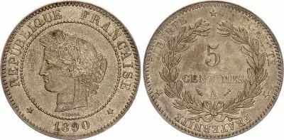 France 5 Centimes, C�res - 1890 A