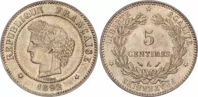 France 5 Centimes, C�res - 1892 A