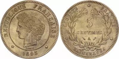 France 5 Centimes, C�res - 1893 A