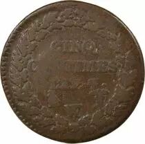 France 5 Centimes, Dupré - An 7/5, W Lille / A Paris, avec Accent