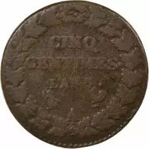 France 5 Centimes, Dupré - Year 7/5, A Paris, without Accent