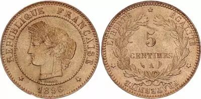 France 5 Centimes C�r�s  - Troisi�me R�publique - 1896 A Paris Torche