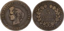France 5 Centimes Ceres - Third Republic  - 1881 A Paris