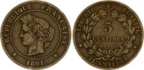 France 5 Centimes Ceres - Third Republic  - 1891 A Paris