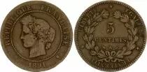 France 5 Centimes Ceres - Third Republic - 1891 A Paris