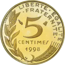 France 5 centimes Marianne - 1998 - BE