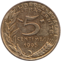 France 5 Centimes Marianne FRANCE 1992  3 Plis (SUP)