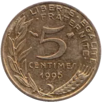 France 5 Centimes Marianne FRANCE 1992  4 Plis (SUP)