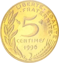 France 5 Centimes Proof Marianne 1996
