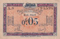 France 5 Centimes Regie des chemins de Fer - 1923 - Serial A.8 -  SUP - R.1