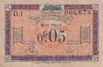 France 5 Centimes Regie des chemins de Fer - 1923 - Serial D.1 - F to VF - R.1