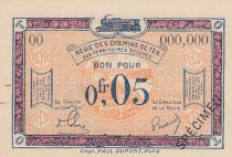 France 5 Centimes Régie des chemins de Fer - 1923 - Specimen Serial OO