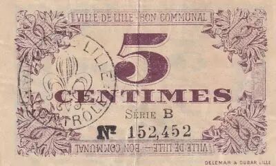 France 5 Cents - City of Lille - Bon communal - 31-10-1917