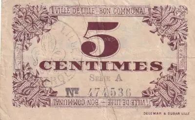 France 5 Cents - City of Lille - Bon communal - 31-10-1917
