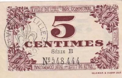 France 5 Cents - City of Lille - Bon communal - 31-10-1917