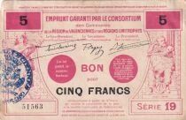 France 5-Franc Emergency Note - May 1916 - Valenciennes - Series 19