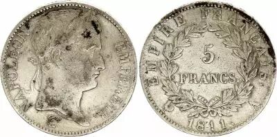 France 5 Francs  - Napol�on I t�te laur�e - 1811 A (Paris)