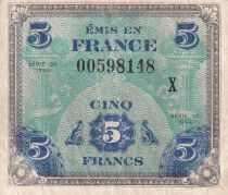 France 5 Francs - Allied Military Currency - 1944 - Serial X - P.115